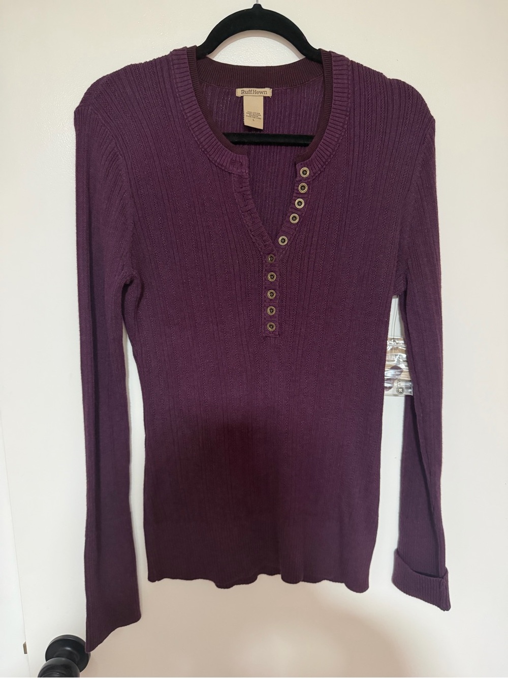 Ruff Hewn Plum Ribbed Henley Long Sleeve Top